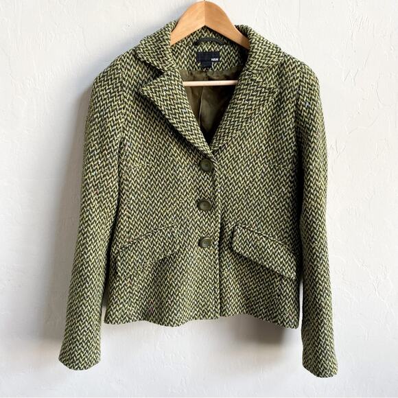 H&M Jackets & Blazers - H&M Green Tweed Wool‎ Jacket